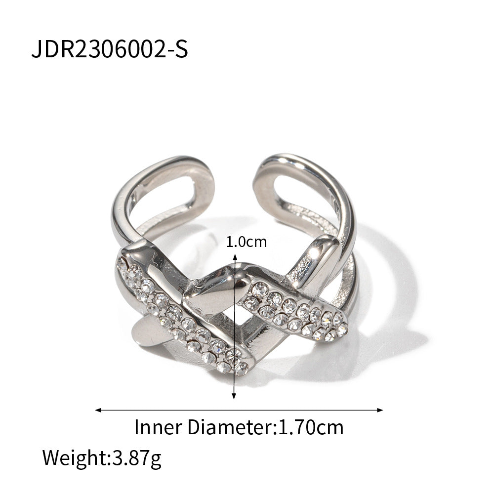 D廠【JDR2306002】歐美高級18K金不銹鋼鋯石/X形開口戒指 23.07.W2