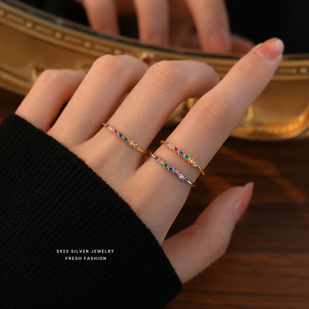 C廠 韓國韓版七彩鑲鋯石S925純銀戒指 批發 折扣@洽客服 25.10.W3「K1210」