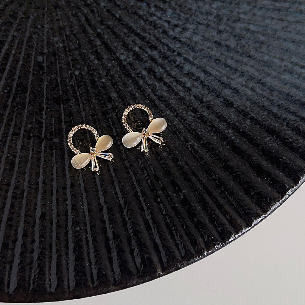 A廠 日韓款小巧貓眼石蝴蝶結銀針耳環 批發 折扣@洽客服 25.11.W4「852」