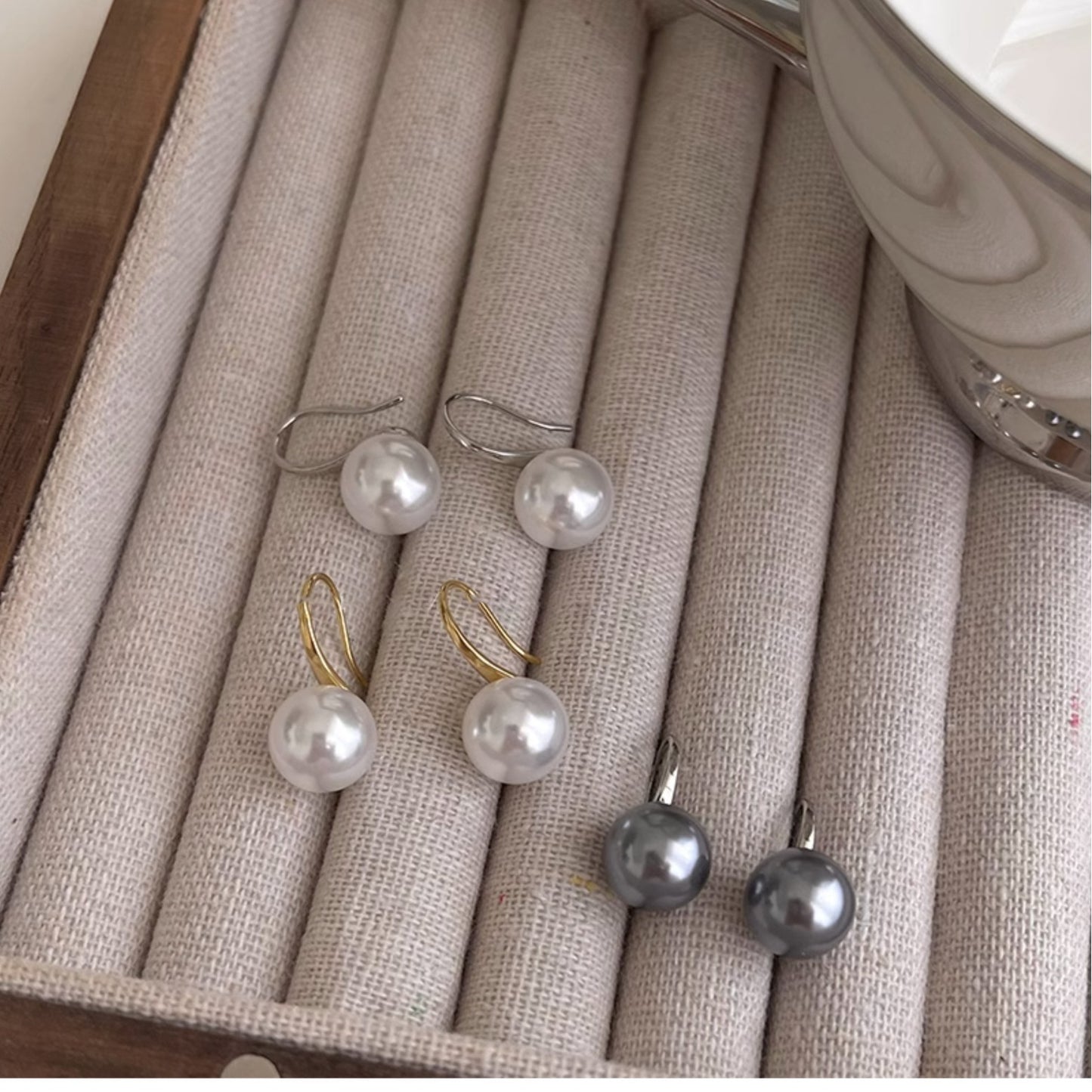 A2廠 韓國韓版灰色珍珠圓形銀針耳環 批發 折扣@洽客服 25.11.W2「HE29106--2」