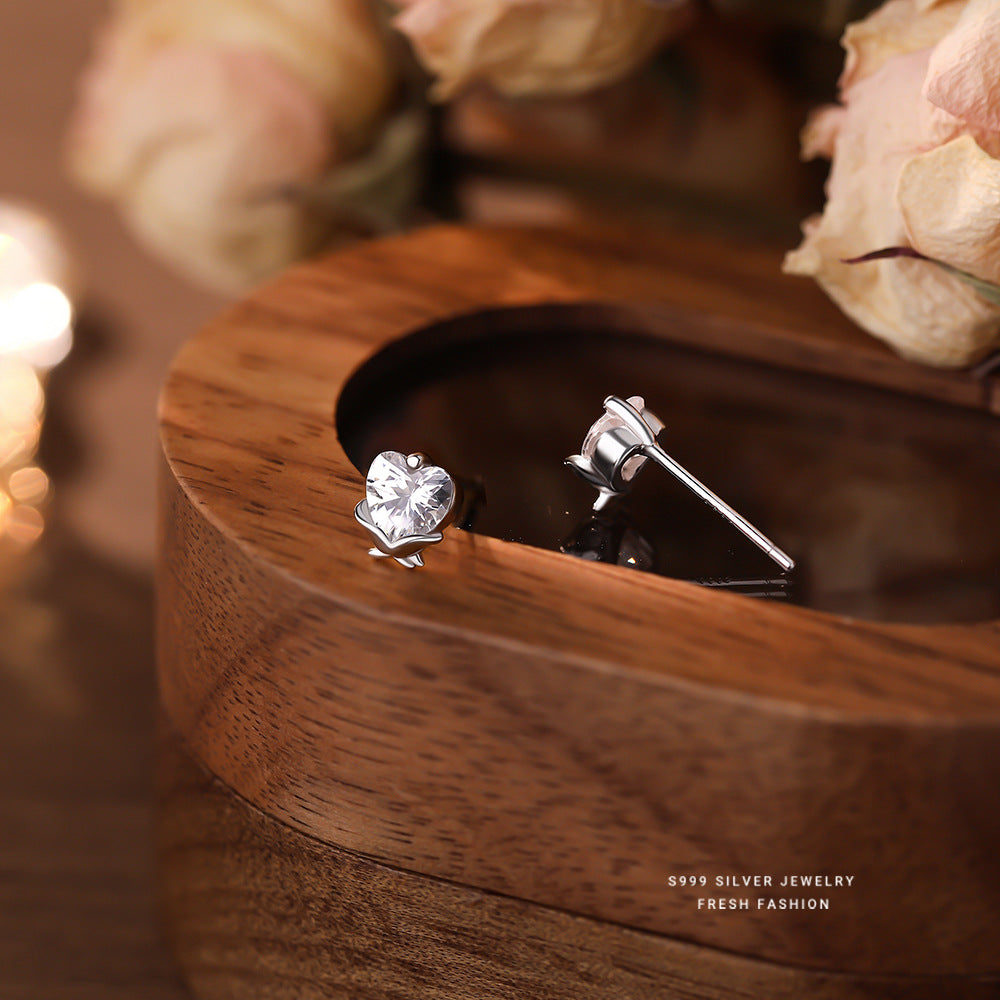 C廠 韓國韓版設計感玫瑰心S999純銀耳環 批發 折扣@洽客服 25.12.W4「E5940」