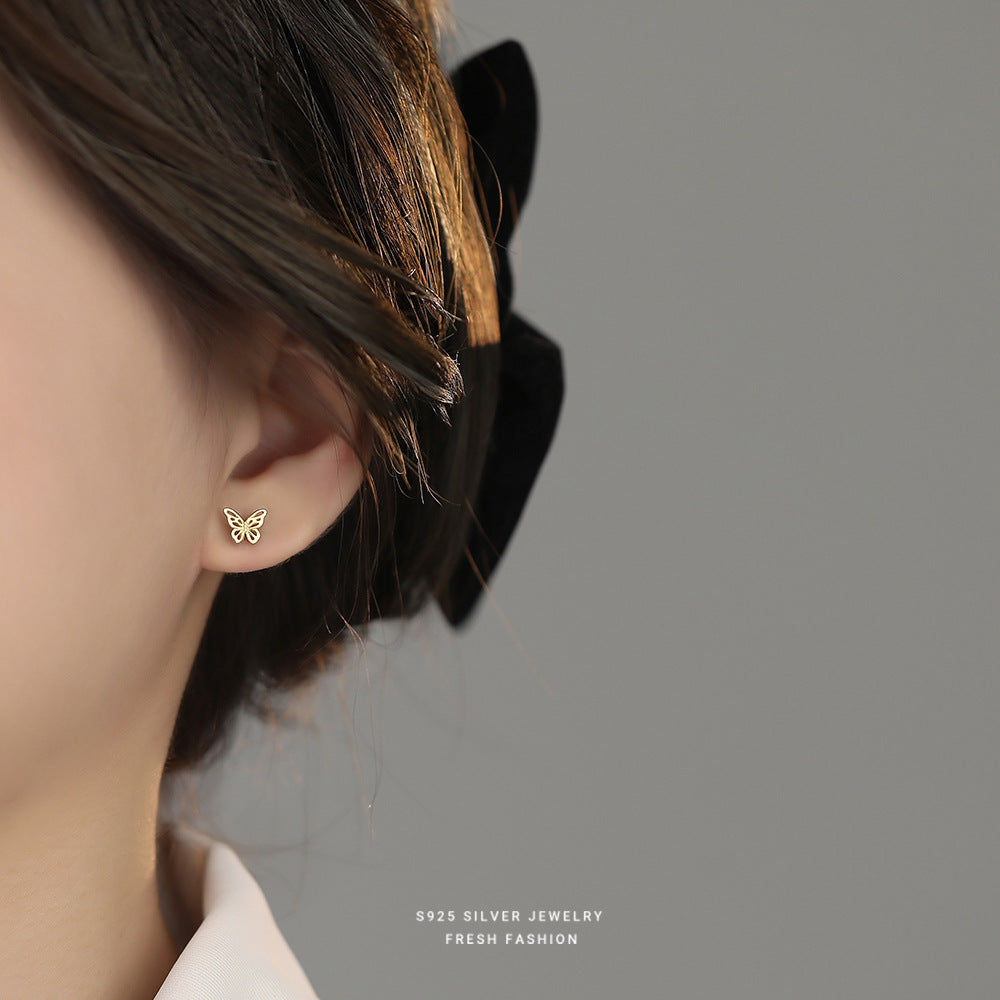 C廠 韓國韓版縷空蝴蝶鍍18K金S925純銀耳環 批發 折扣@洽客服 25.10.W5「E5660」