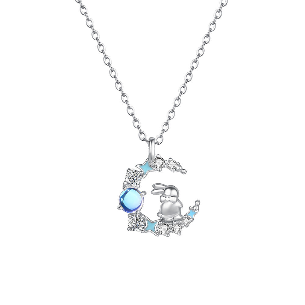 C廠 S925純銀｜ 炫彩星月兔子吊墜項鍊 批發 折扣@洽客服 26.01.W2「YA0554」