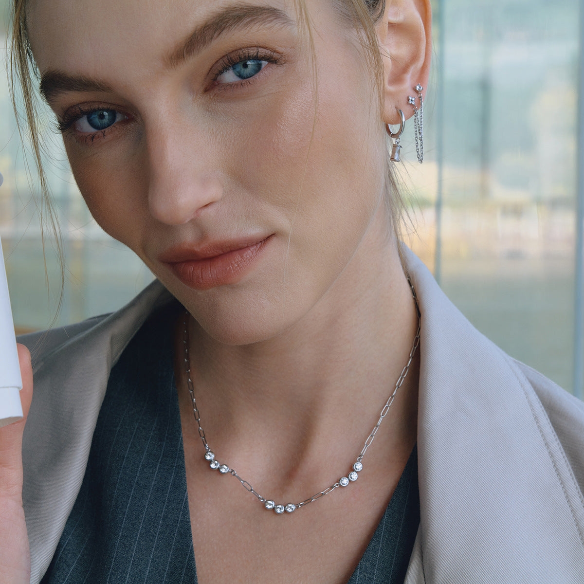 B廠 鈦鋼鍍18K金｜歐美白色鋯石回形針項鍊 批發 折扣@洽客服 26.01.W4「JDN0307038-S   JDN0307038」