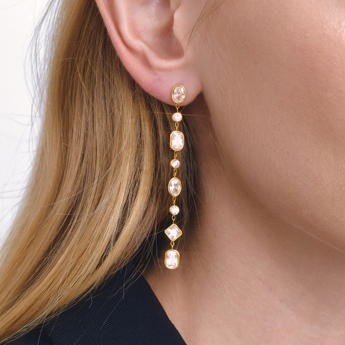 B廠 歐美款彩色鋯石流蘇鈦鋼鍍18K金耳環批發 折扣@洽客服 26.03.W2「JDE0312200-CR JDE0312200-WT」