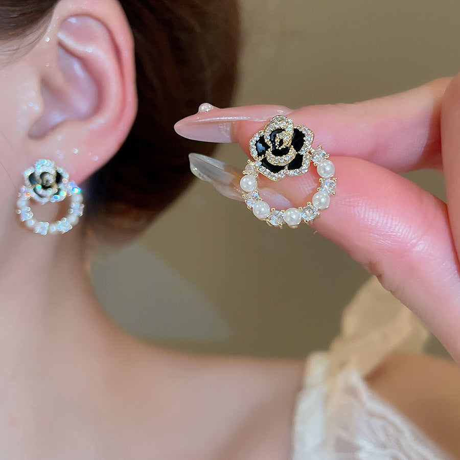 A2廠 韓國韓版鋯石滴油花珍珠銀針耳環 批發 折扣@洽客服 25.12.W4「HE26522」