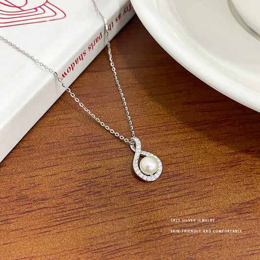C廠 鑲鑽水滴珍珠S925純銀項鍊「YC3806N」24.06.W3