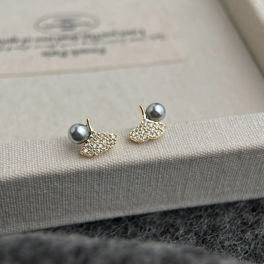 A廠 日韓款輕奢鋯石銀杏葉銀針耳環 批發 折扣@洽客服 25.12.W2「6911」