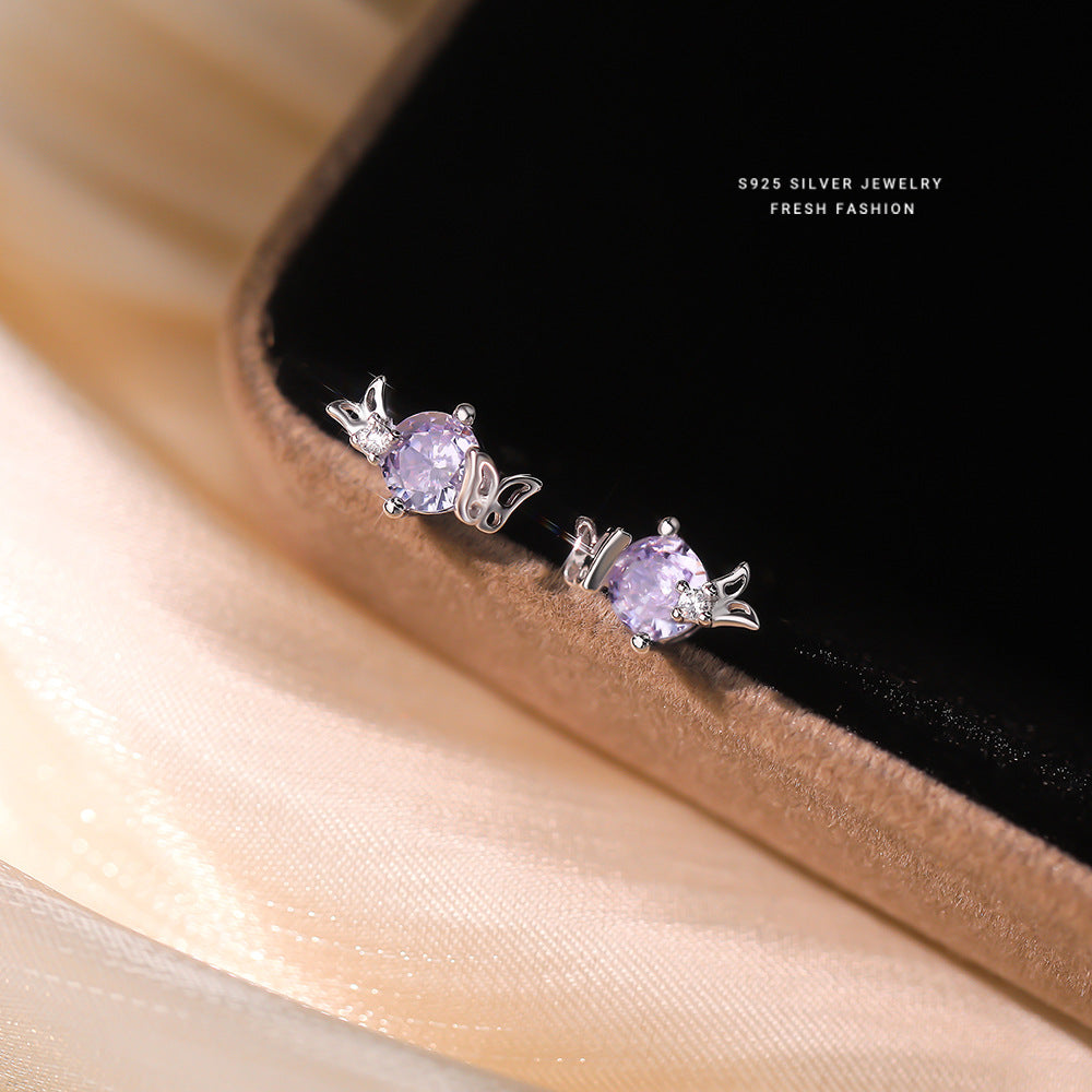 C廠 韓國韓版變藍鋯石蝴蝶S925純銀耳環 批發 折扣@洽客服 26.01.W1「E6007」