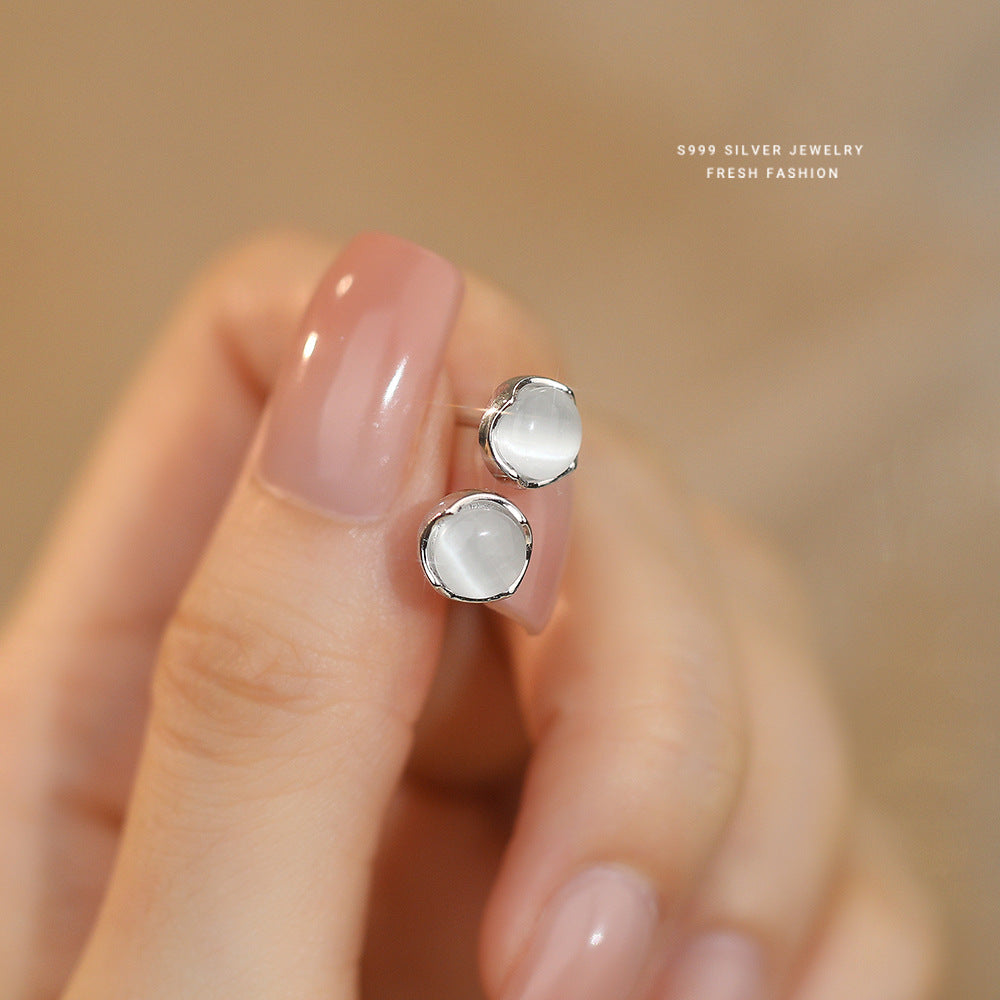 C廠 韓國韓版白貓眼石S999純銀耳環 批發 折扣@洽客服 24.11.W2「E5619」