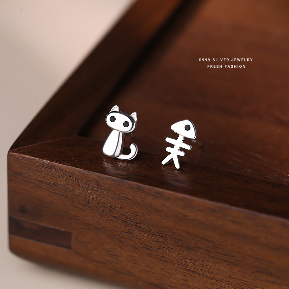 C廠 韓國韓版個性貓與魚S999純銀耳環 批發 折扣@洽客服 26.01.W1「E6046」