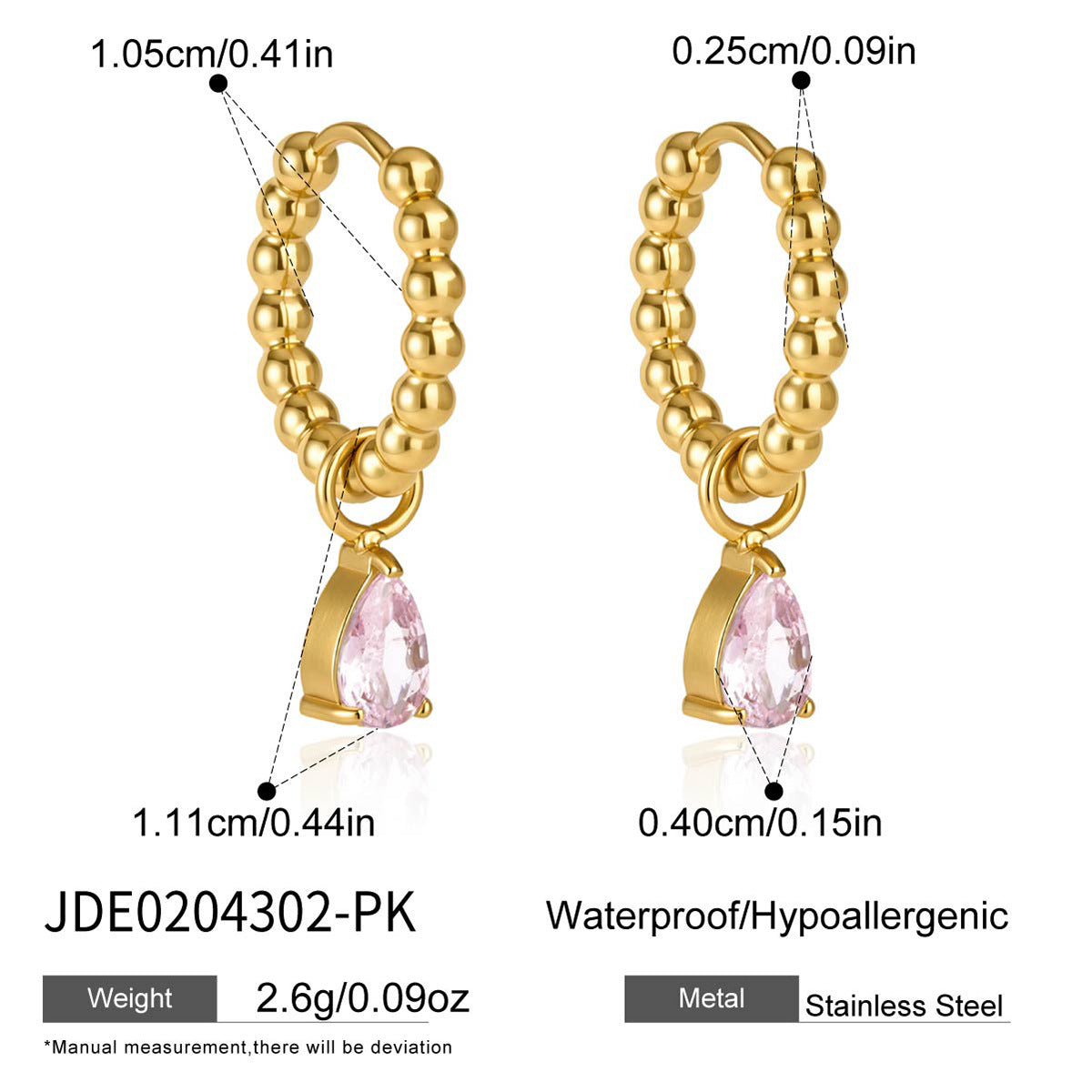 B廠 歐美款 HAZEL 鋯石鈦鋼鍍18K金耳環 26.06.W1「JDE0204302」