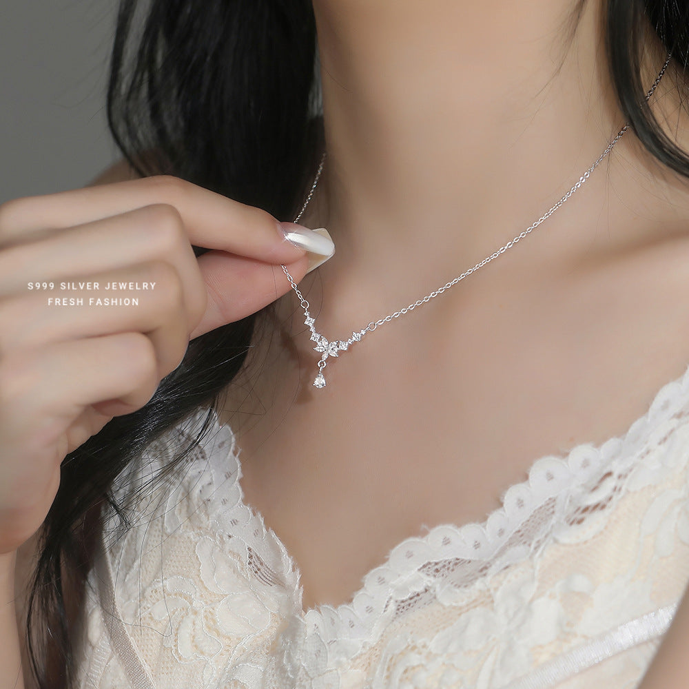 C廠 韓國韓版流蘇托帕石水滴花S999純銀項鍊 批發 折扣@洽客服 25.10.W5「A4470」