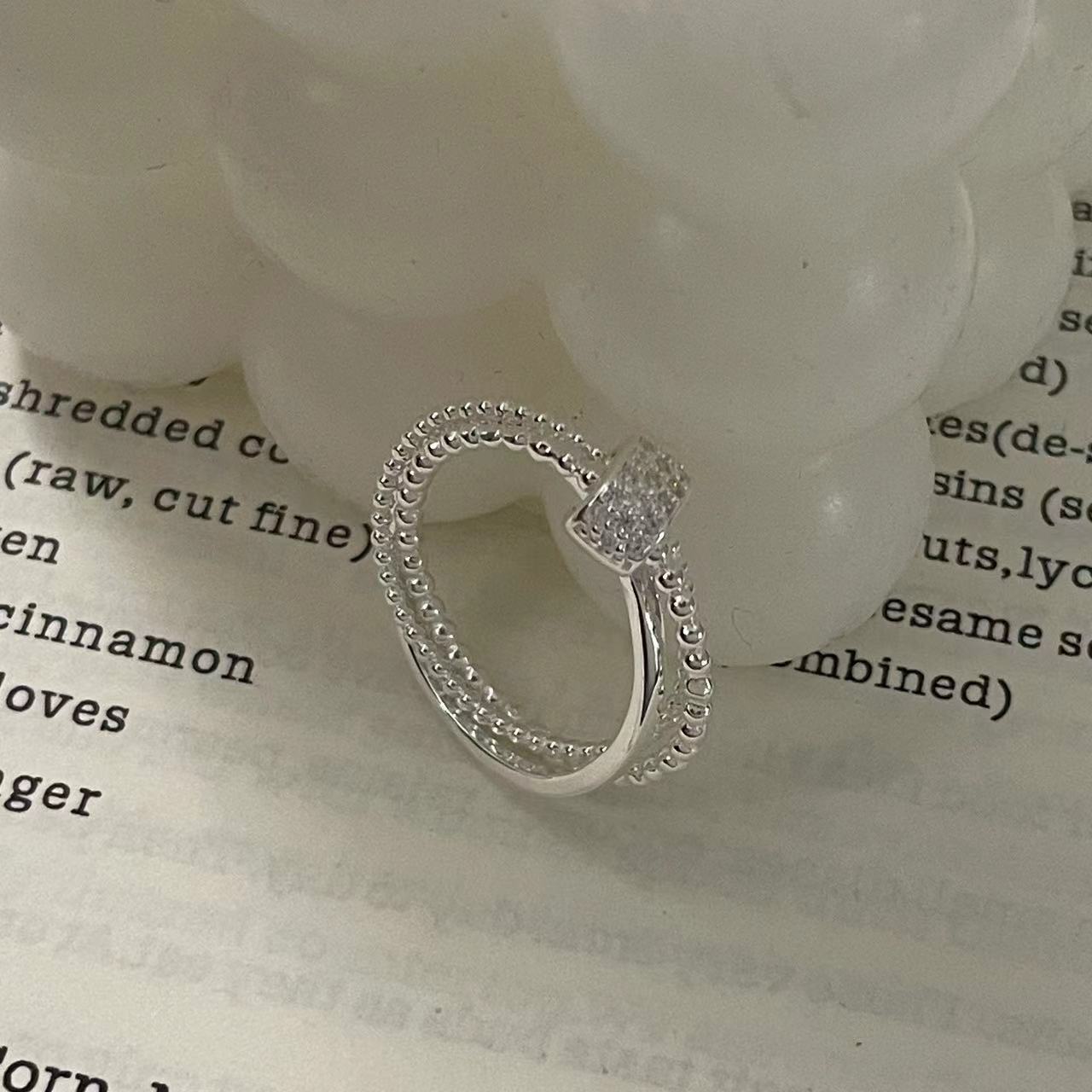 C2廠 韓國韓版鑲鑽交叉圓珠S925純銀戒指 批發 折扣@洽客服 25.11.W1「SR1443」