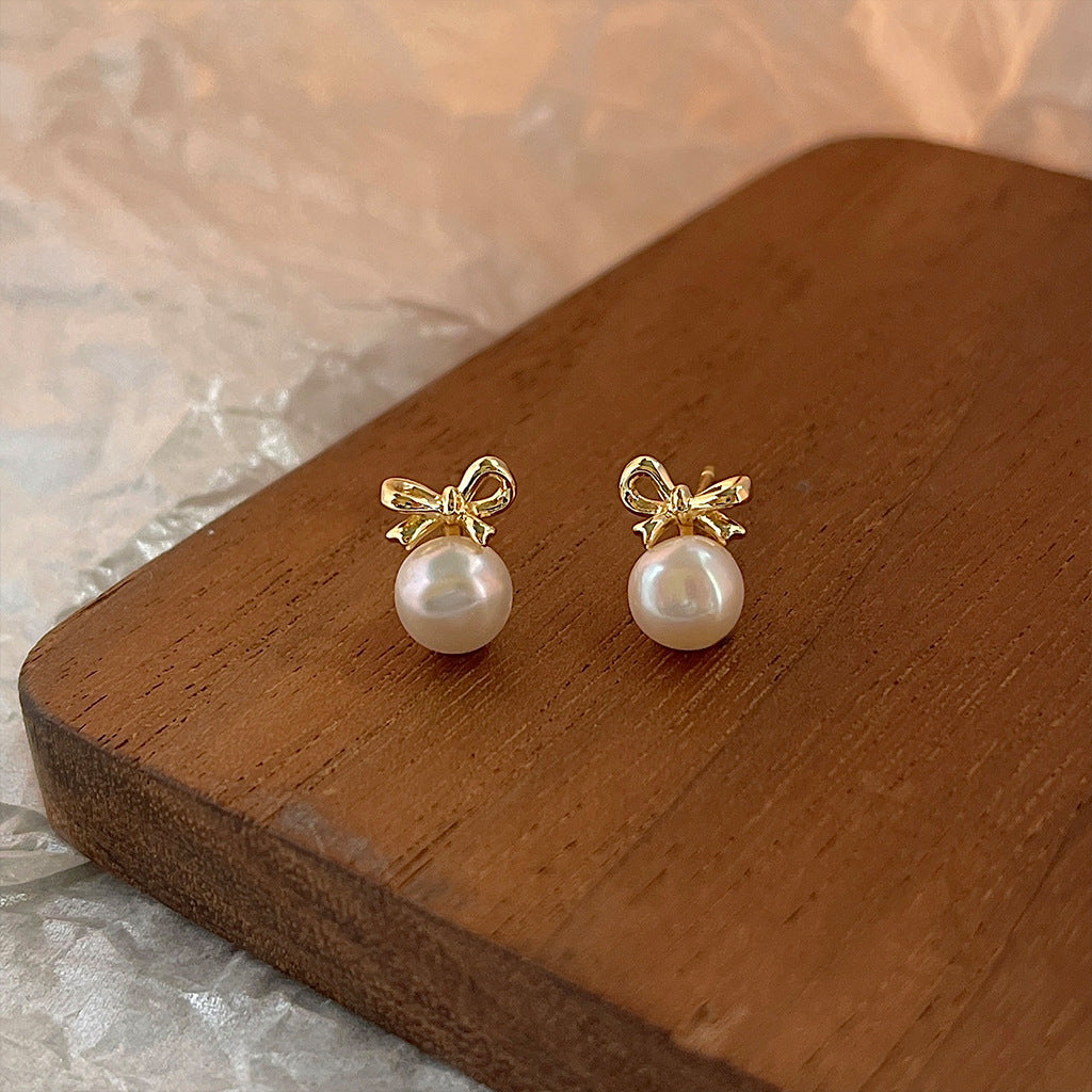 A廠 日韓款淡水珍珠蝴蝶結銀針耳環 批發 折扣@洽客服 25.11.W4「732」