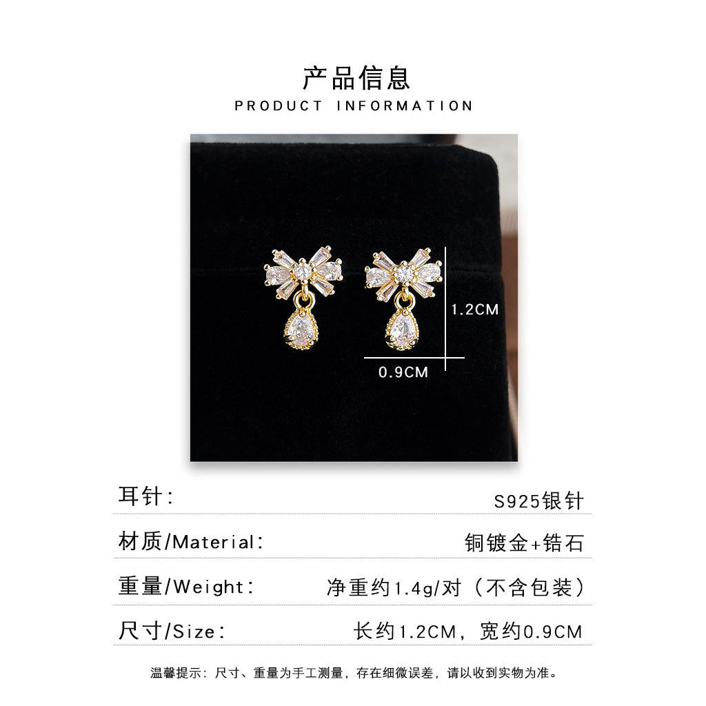 A廠 日韓款微鑲鋯石蝴蝶結銀針耳環批發 折扣@洽客服 26.04.W4「5472」