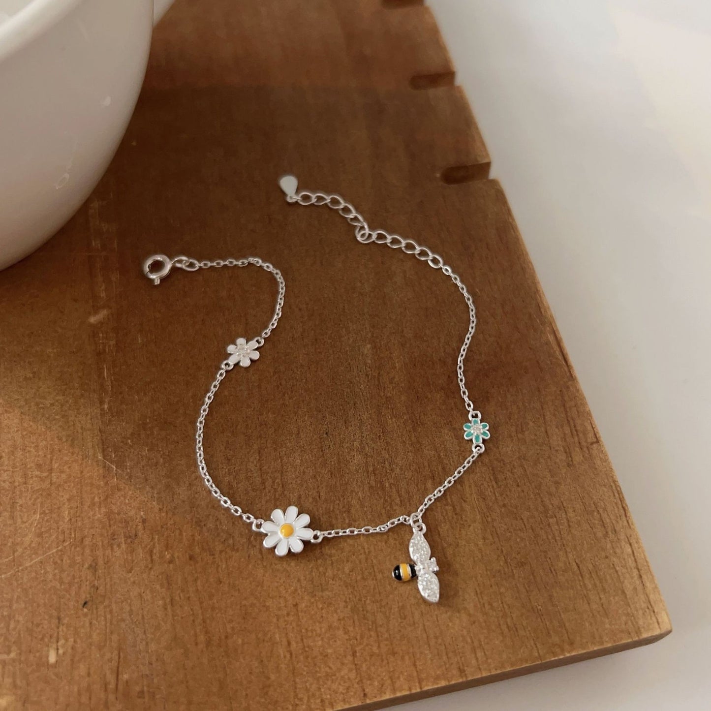 C3廠 韓國韓版S925純銀｜小蜜蜂花朵滴膠手鍊 批發 折扣@洽客服 26.02.W3「sl053」