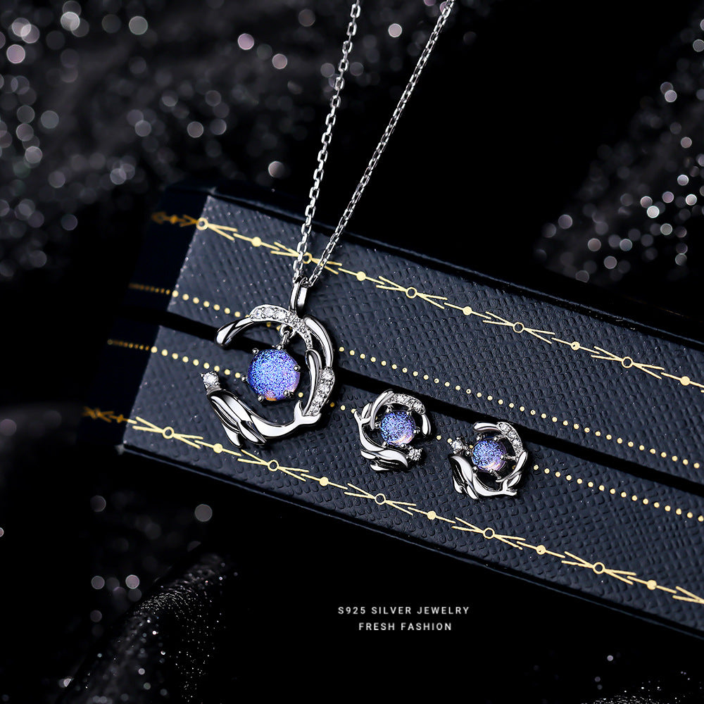 C廠 韓國韓版琉璃石如鯨入海52赫茲S925純銀項鍊&耳環 批發 折扣@洽客服 25.10.W3「YA0307 YE0126」