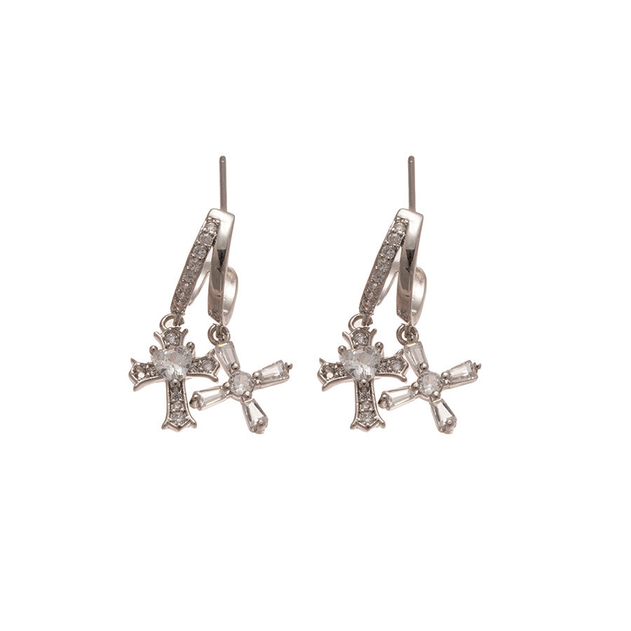 A2廠 韓國韓版鋯石C型十字架銀針耳環批發 折扣@洽客服 26.04.W2「HE31071」