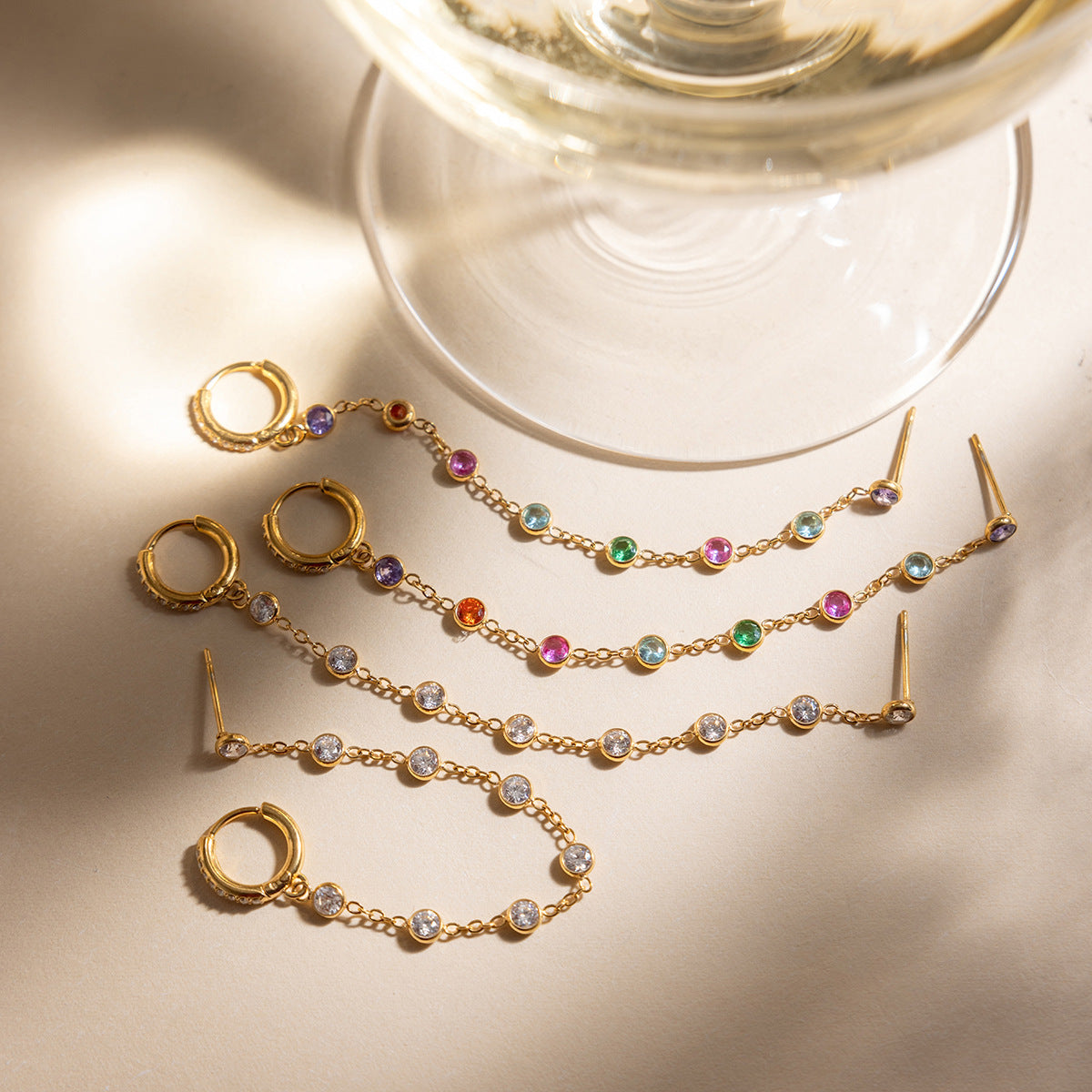 B廠 歐美款彩色鋯石流蘇鈦鋼鍍1錬8K金耳環批發 折扣@洽客服 26.03.W2「JDE0312201-CR JDE0312201-WT 」