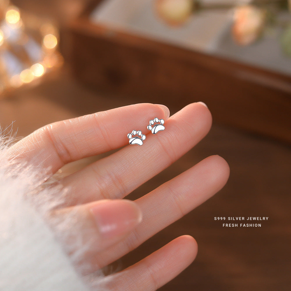 C廠 S999純銀｜ 可愛小巧貓咪爪印耳環 批發 折扣@洽客服 26.01.W2「E3825」