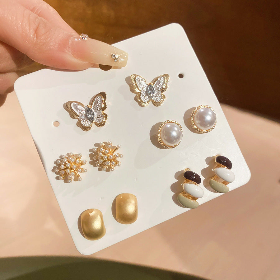 A2廠 韓國韓版【超值套組】滴油蝴蝶花朵珍珠銀針耳環 批發 折扣@洽客服 26.03.W1 「HE30693」