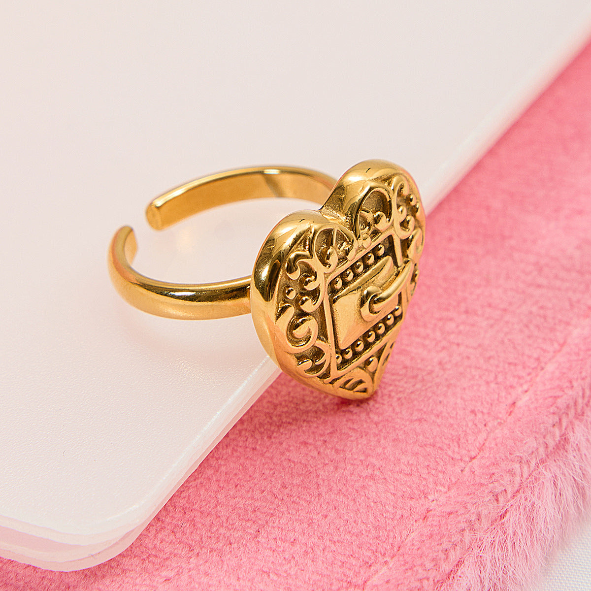 B廠 歐美款 愛心厚金電鍍開口 鈦鋼鍍18K金戒指 批發 折扣@洽客服 25.10.W5「JDR0108012」