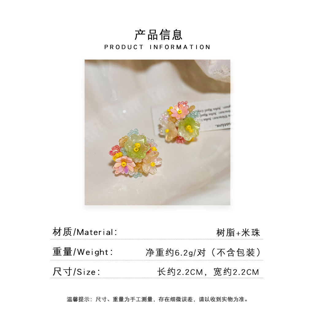 A廠 日韓款 彩色串珠花朵銀針耳環批發 折扣@洽客服 26.06.W2「5897」
