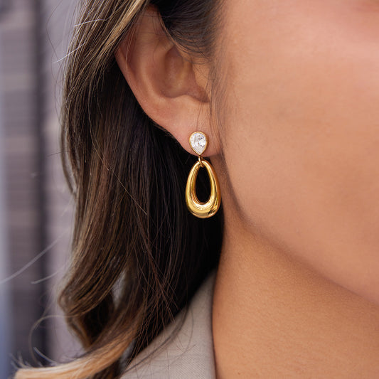 B廠 鈦鋼鍍18K金｜ 水滴形鏤空鋯石耳環 批發 折扣@洽客服 26.01.W2「JDE0311119」