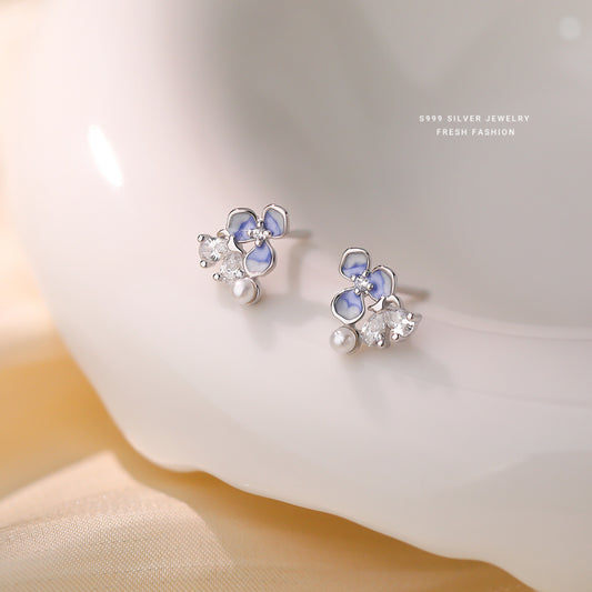 C廠 韓國韓版漸層藍鶯尾花S999純銀耳環 批發 折扣@洽客服 25.12. W2「E5878」