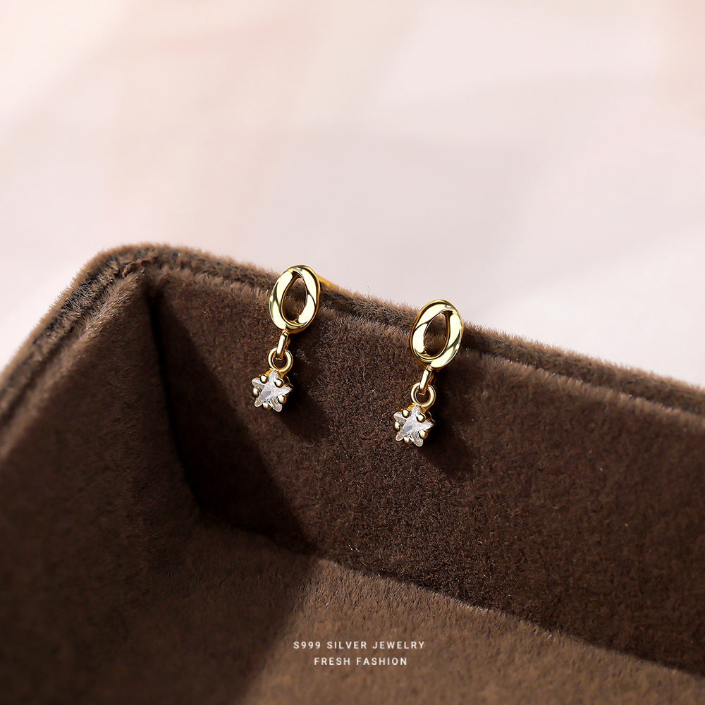 C廠 S999足銀 ｜五角星鋯石莫比烏斯耳環 批發 折扣@洽客服 26.01.W2「E3184」