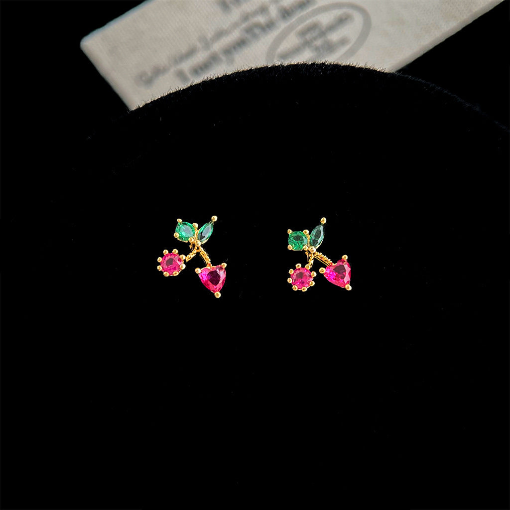 A廠 日韓款 微鑲鋯石櫻桃銀針耳環 批發 折扣@洽客服 26.03.W1「7111」