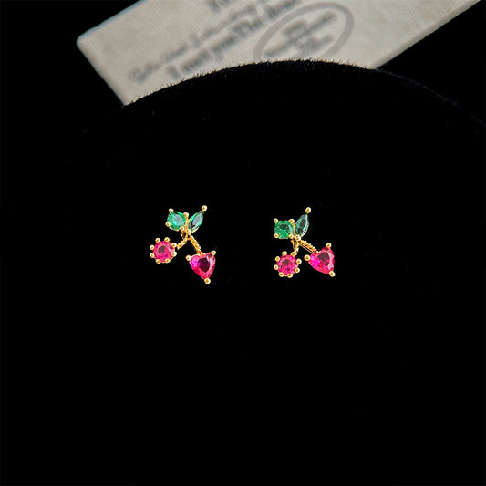 A廠 日韓款 微鑲鋯石櫻桃銀針耳環 批發 折扣@洽客服 26.03.W1「7111」