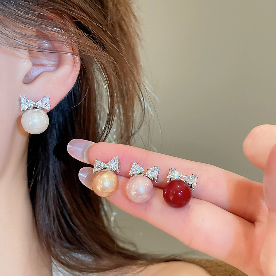 A2廠 韓系優雅鋯石蝴蝶結珍珠銀針耳環批發 折扣@洽客服 26.10.W4「HE37868」
