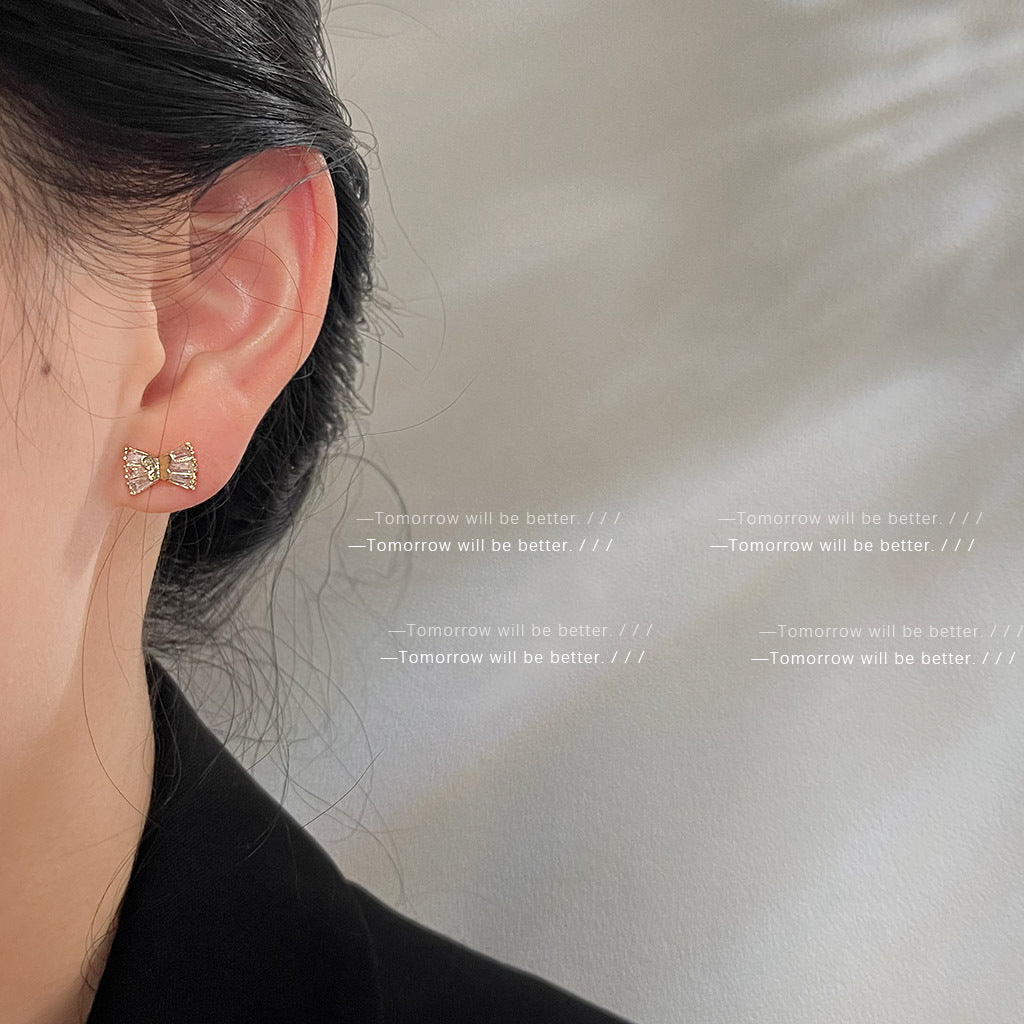 A廠 日韓款 微鑲鋯石蝴蝶結銀針耳環 批發 折扣@洽客服 25.11.W1「3154」