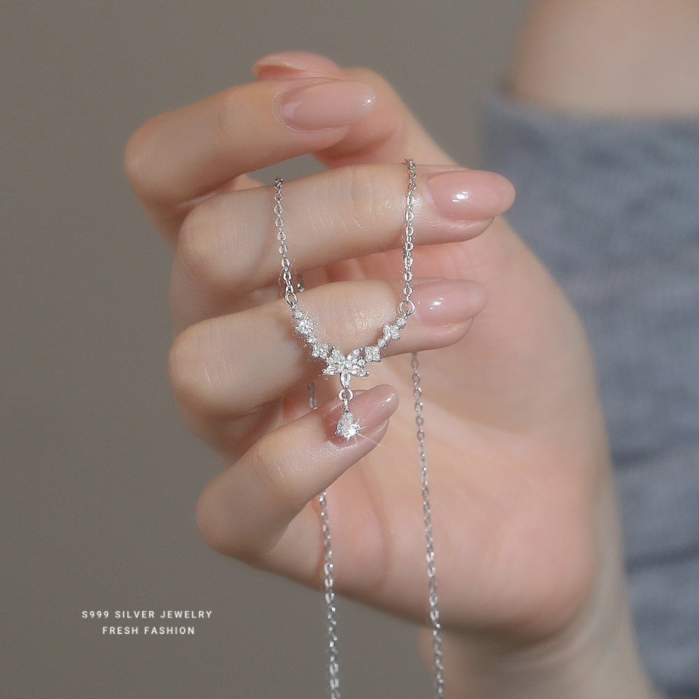 C廠 韓國韓版流蘇托帕石水滴花S999純銀項鍊 批發 折扣@洽客服 25.10.W5「A4470」