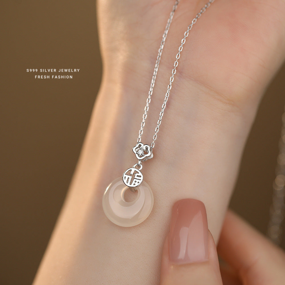 C廠 韓國韓版福字白玉髓平安扣S999純銀項鍊 批發 折扣@洽客服 25.11.26「F6473」