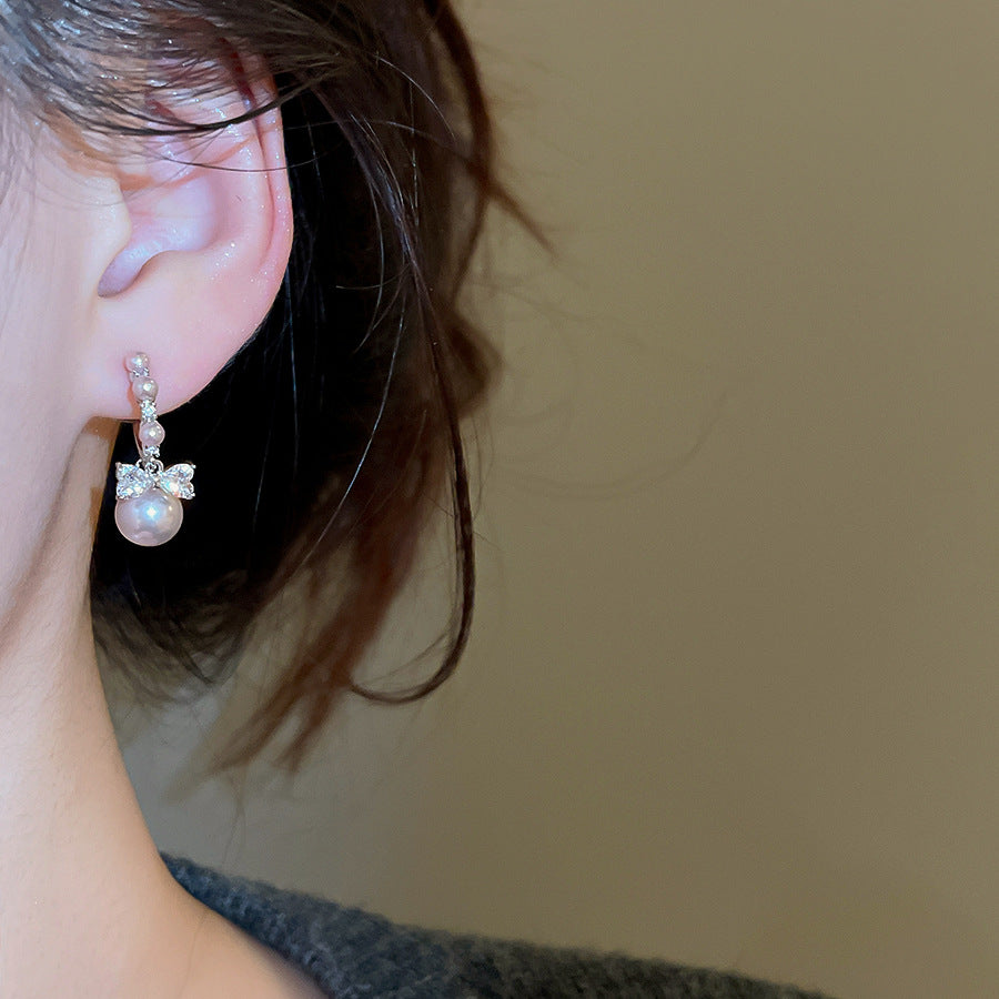 A2廠 韓國韓版 鋯石圓形蝴蝶結珍珠耳環批發 折扣@洽客服 26.03.W2「HE30985」