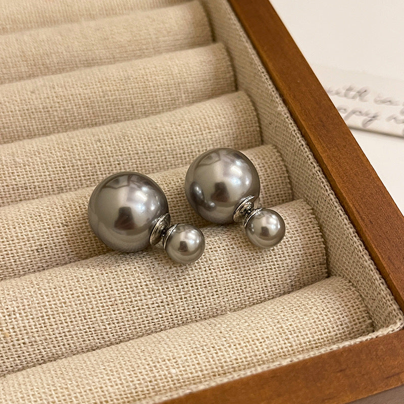 A2廠  韓國珍珠圓球雙面戴銀針耳環「HE16861」23.10.W1