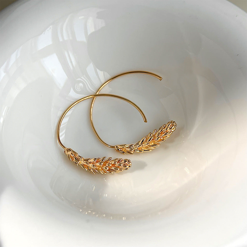 A廠 日韓款 麥穗大耳圈銅鍍14k銀針耳環 批發 折扣@洽客服 25.11.W2「4385」