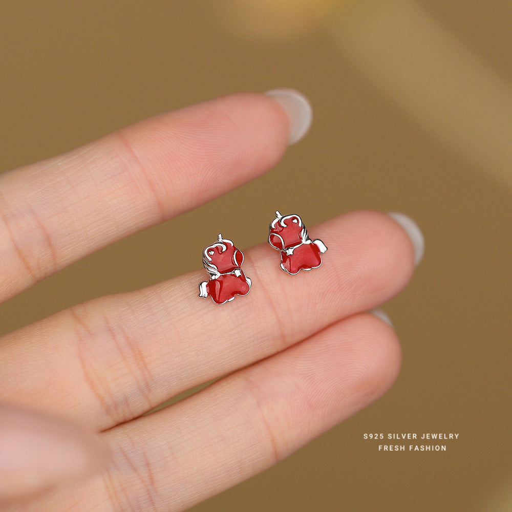 C廠 S925純銀｜ 小紅馬耳環 批發 折扣@洽客服 26.01.W2「YE0235」