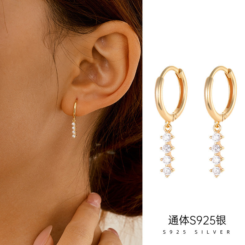 C廠 韓系一字排鑽S925銀耳環批發 折扣@洽客服 26.08.W4「ES3935」