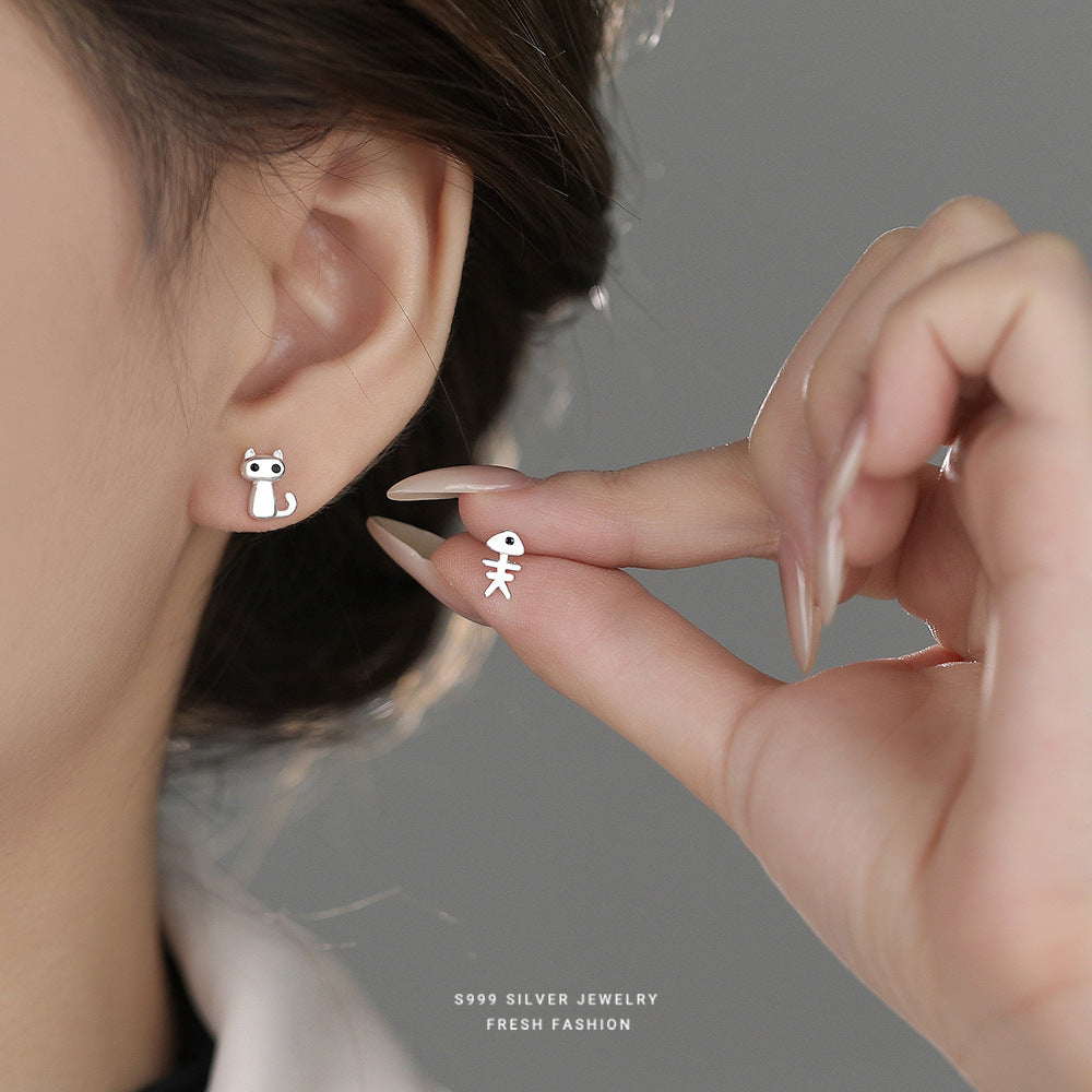 C廠 韓國韓版個性貓與魚S999純銀耳環 批發 折扣@洽客服 26.01.W1「E6046」