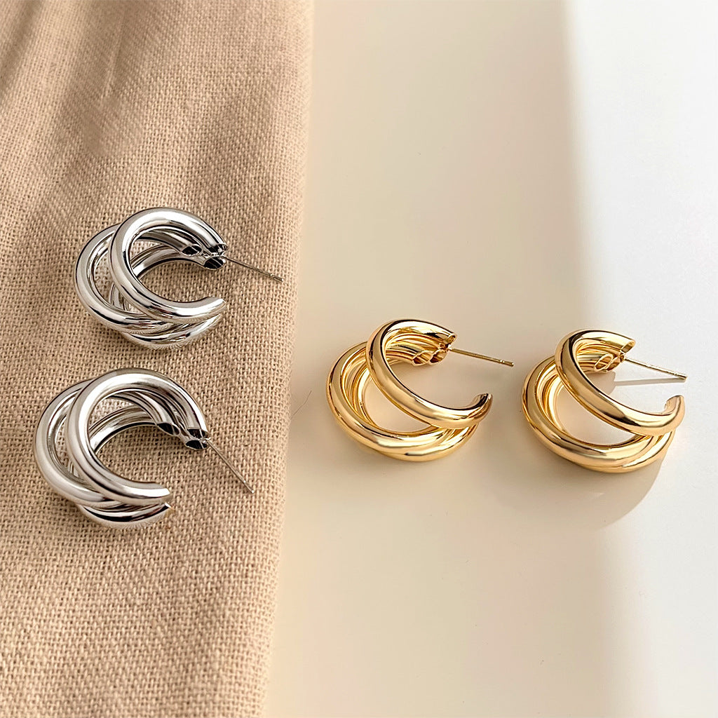 A廠 日韓款 氣質多層C型銀針耳環 批發 折扣@洽客服 25.11.W1「B-514 - B-515」