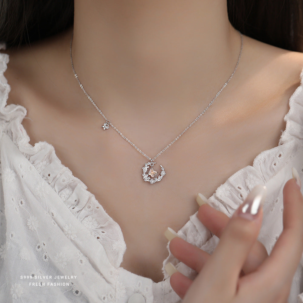 C廠 韓國韓版蝶戀花水晶S999純銀項鍊 批發 折扣@洽客服 25.11.W1「A4528」