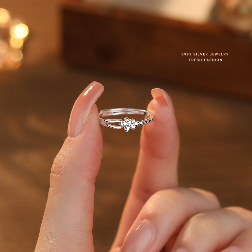 C廠 韓國韓版細圈開口小花S999純銀戒指 批發 折扣@洽客服 25.11.26「K2426」