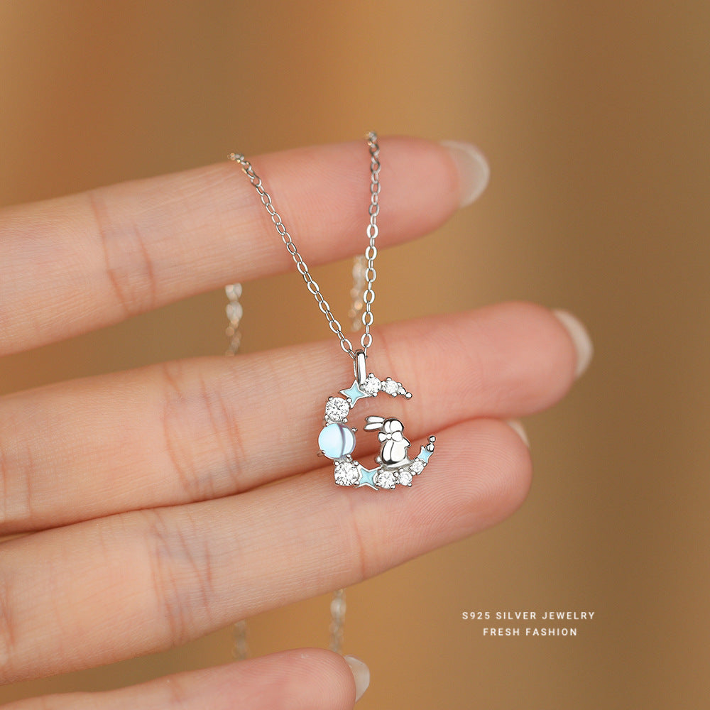 C廠 S925純銀｜ 炫彩星月兔子吊墜項鍊 批發 折扣@洽客服 26.01.W2「YA0554」