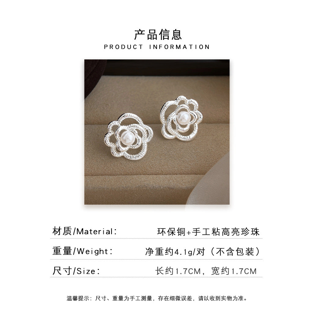 A廠 日韓款 山茶花珍珠銀針耳環批發 折扣@洽客服 26.06.W2「6686」
