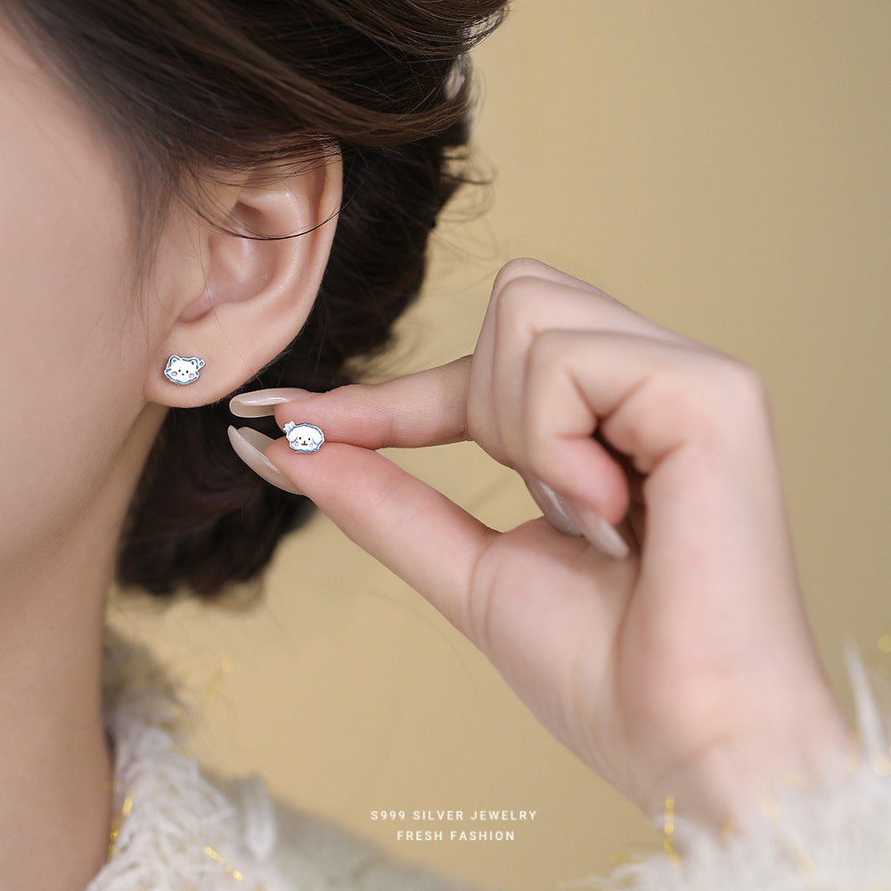 C廠 S999足銀｜韓國韓版天使貓咪小狗耳環 批發 折扣@洽客服 26.02.W3「YE0254」
