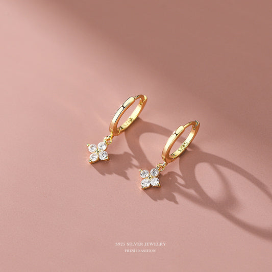 C廠 韓國韓版氣質鑲鑽四葉花S925銀耳環批發 折扣@洽客服 26.03.W2「E2331」